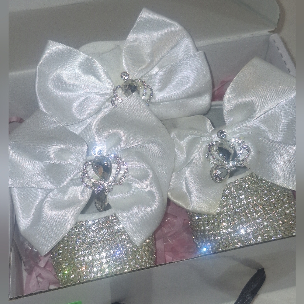 Custom Rhinestone White Crib Shoes With Matching Headband